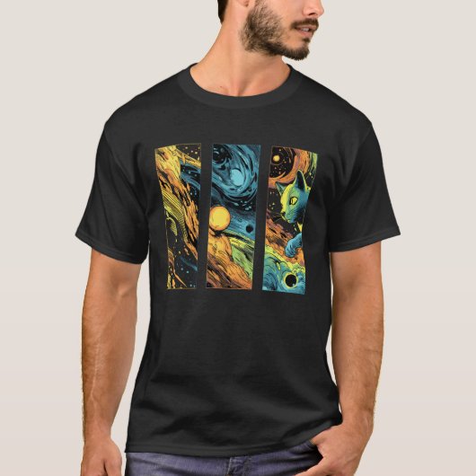 Kosmische Reis Kat Ruimte Grappig Ontwerp voor Kat T-shirt (Voorkant)