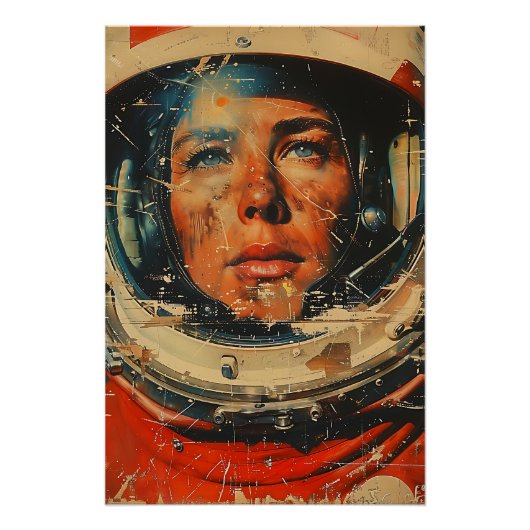 Kosmische Retro Astronaut Wandkunst Perfect Poster (Voorkant)