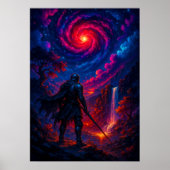Kosmische Ridder met Zwaard onder Galaxy Sky Fanta Poster (Voorkant)