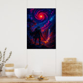 Kosmische Ridder met Zwaard onder Galaxy Sky Fanta Poster (Keuken)