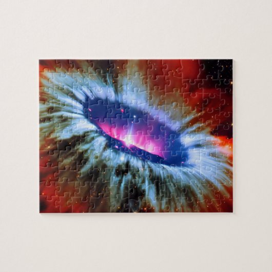 Kosmische rode blauwe en roze explosie in de kosmo legpuzzel (Horizontaal)