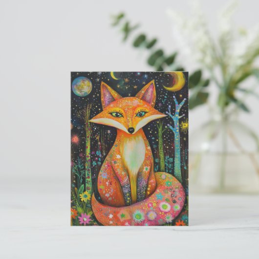 Kosmische rode vos in het bos briefkaart (Staand voorkant)