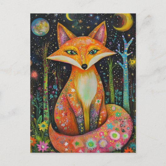Kosmische rode vos in het bos briefkaart (Voorkant)