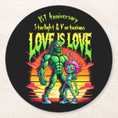 Kosmische Romance tussen buitenaardse figuren Ronde Kartonnen Onderzetter (Voorkant)