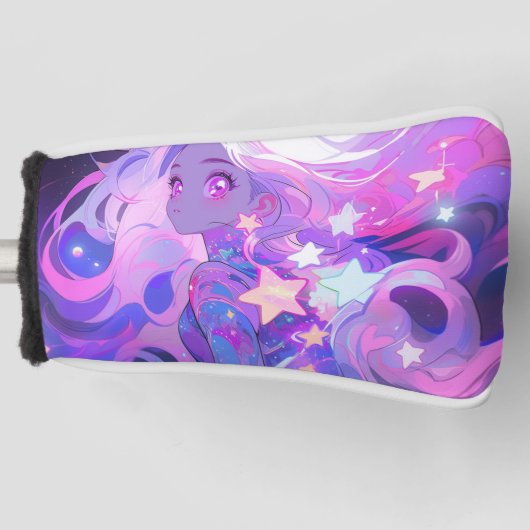 Kosmische Roze en Paarse Anime Meisje Golfheadcover (Voorkant)