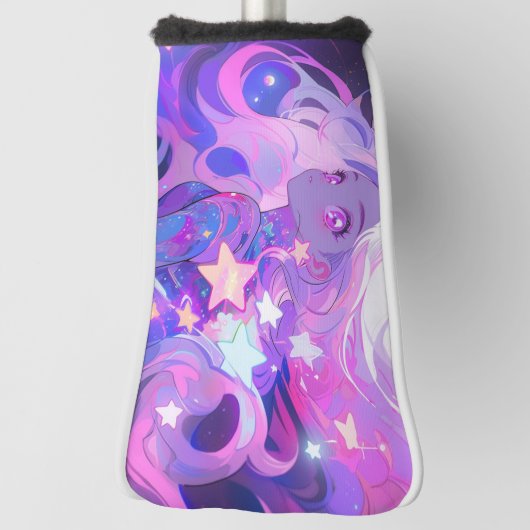 Kosmische Roze en Paarse Anime Meisje Golfheadcover (Draai 90)