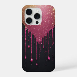 Kosmische Roze Sterrenstof Drip ✨ Zwart Galaxy Gli iPhone 15 Pro Case