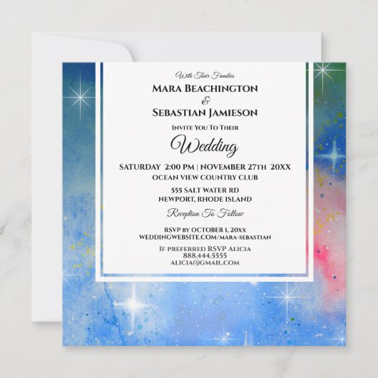 ** Kosmische RSVP-website Nebula Hemelse bruiloft Kaart (Voorkant)