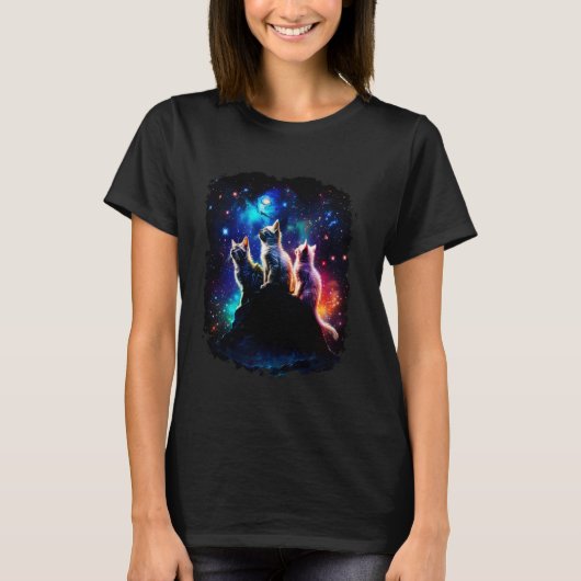 Kosmische Ruimte Kat Familie Katten 4 T-shirt (Voorkant)