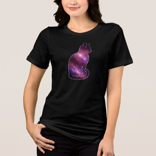 Kosmische Ruimtekater Grafiek Tri-Blend Shirt (Voorkant)