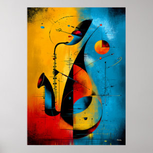 Kosmische Saxofoon – Moderne Abstracte Geometrisch Poster
