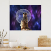 Kosmische Sentinel: Meerkat onder de volle maan Poster (Keuken)