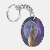 Kosmische Sentinel: Meerkat onder de volle maan Sleutelhanger (Voorkant Links)