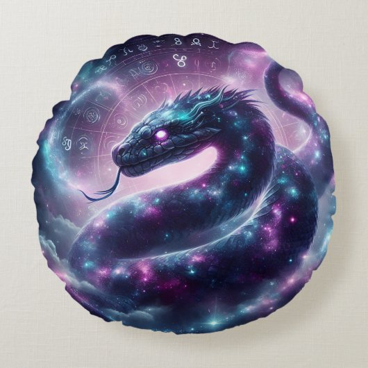 Kosmische Slang Zodiac Galaxy Astrologie Rond Kussen (Voorkant)