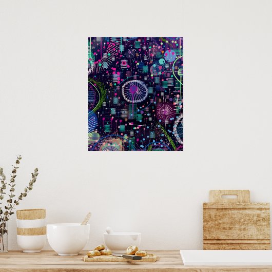 Kosmische Sneeuwstorm: Abstract Maximalisme Kunst Poster (Keuken)