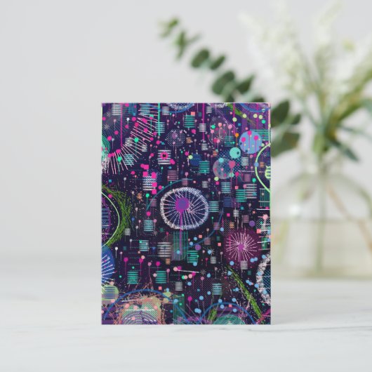 Kosmische Sneeuwstorm: Abstracte Maximalistische K Briefkaart (Staand voorkant)