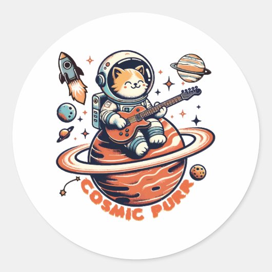 Kosmische Spin - Astro Gitarist Kat Ronde Sticker (Voorkant)