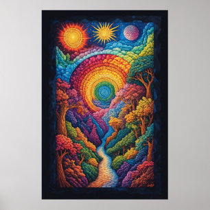Kosmische spiraalreis: een psychedelische visie poster
