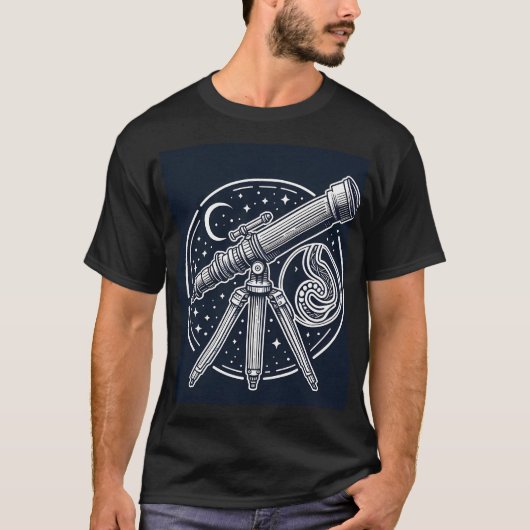 Kosmische Stargazer Telescoop Art T-shirt (Voorkant)