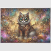 Kosmische Steampunk Hemelse Fantasie Kat Decoupage Tissuepapier (Voorkant)