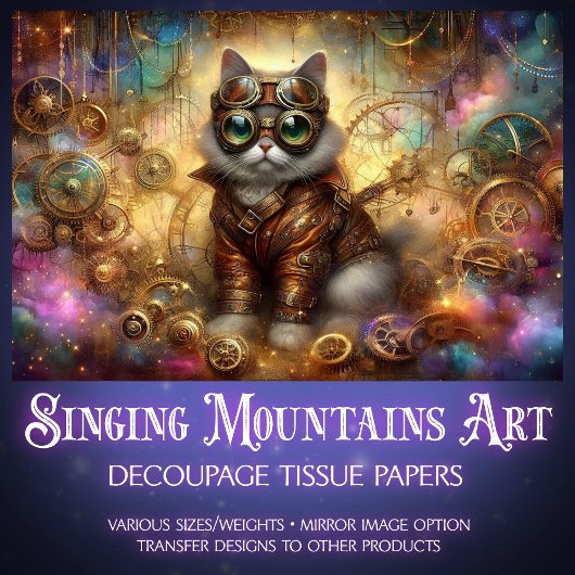 Kosmische Steampunk Hemelse Fantasie Kat Decoupage Tissuepapier