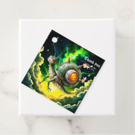 Kosmische Steampunk Slakkenvogel – Neon Droomwezen Bedankjes Labels