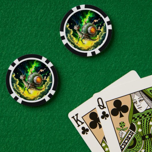 Kosmische Steampunk Slakkenvogel – Neon Droomwezen Poker Chips (Pokertafel (Dubbel))