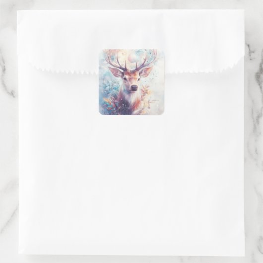 Kosmische ster omringd door hemelse bladeren vierkante sticker (Tas)