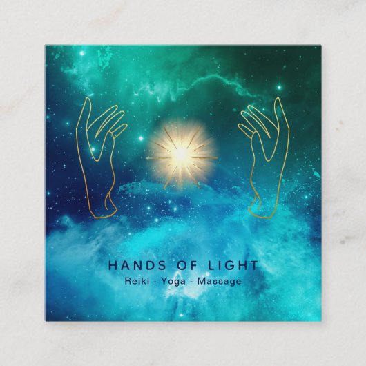 *~* kosmische sterren die de Handen Universele Ene Vierkante Visitekaartje (Voorkant)