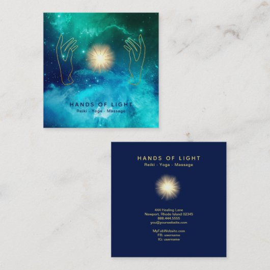 *~* kosmische sterren die de Handen Universele Ene Vierkante Visitekaartje (Voorkant / Achterkant)