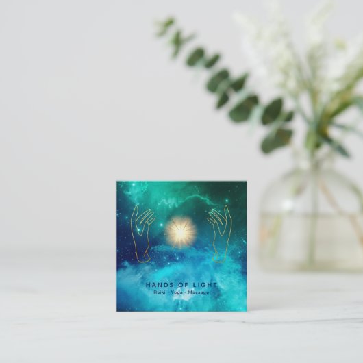 *~* kosmische sterren die de Handen Universele Ene Vierkante Visitekaartje (Staand voorkant)