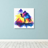Kosmische Sterrennacht Egyptisch kamelenlandschap Canvas Afdruk (Insitu (Houten vloer))