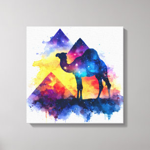 Kosmische Sterrennacht Egyptisch kamelenlandschap Canvas Afdruk
