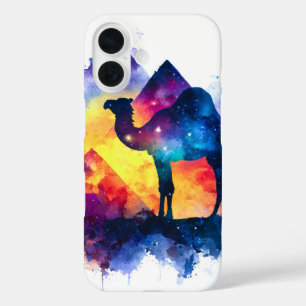 Kosmische Sterrennacht Egyptisch kamelenlandschap iPhone 16 Hoesje