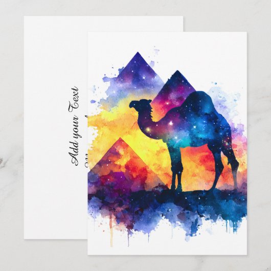 Kosmische Sterrennacht Egyptisch kamelenlandschap Feestdagenkaart (Voorkant / Achterkant)