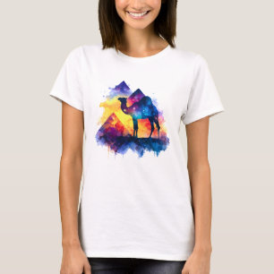 Kosmische Sterrennacht Egyptisch kamelenlandschap T-shirt