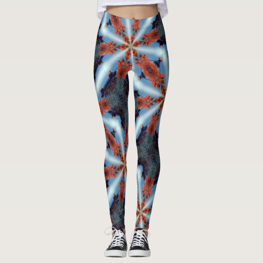 kosmische sterstralen bruin blauw leggings (Voorkant)