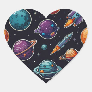 Kosmische Stickers: Ruimtethema-Stickers met Plane Hart Sticker