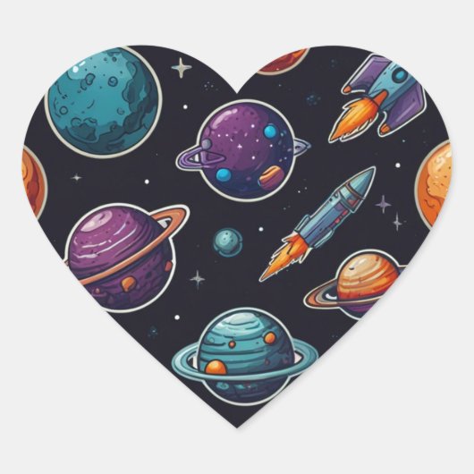 Kosmische Stickers: Ruimtethema-Stickers met Plane Hart Sticker (Voorkant)