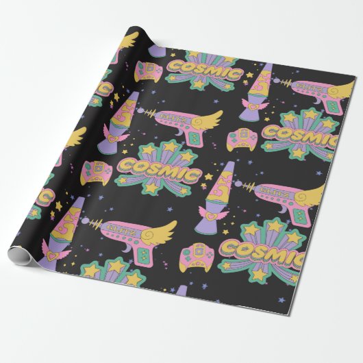 Kosmische stijl 90's cadeaupapier (Uitgerold)