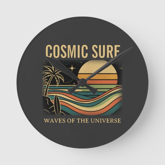 Kosmische Surf Retro Wave. Zonsondergang (GEEN NUM Ronde Klok (Voorkant)