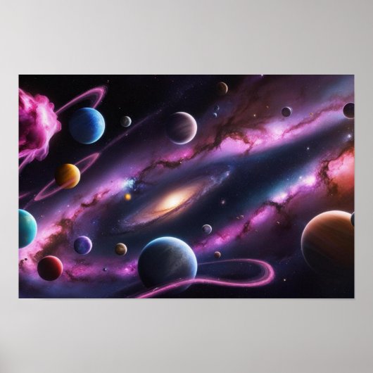 Kosmische Symfonie van Planeten en Melkwegstelsels Poster (Voorkant)