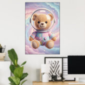 Kosmische Teddy Astronaut Kunst Poster (Thuiskantoor)