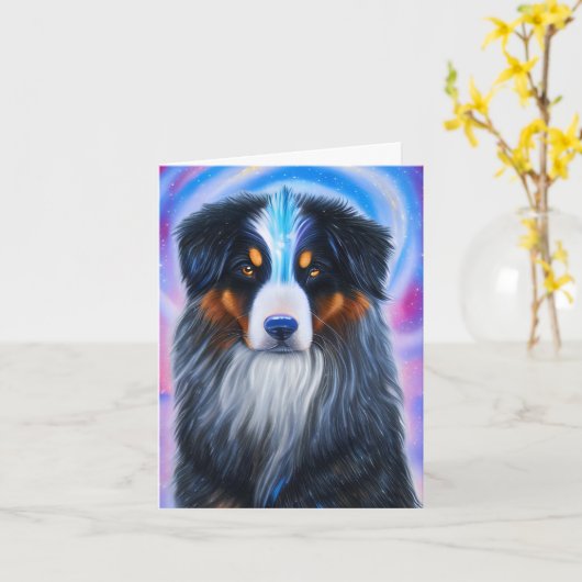 Kosmische Tri Kleur Australische Herder, Verjaarda Kaart (Gele Bloem)
