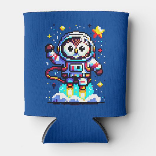 Kosmische Uil: 8-bit Space Explorer Blikjeskoeler (Voorkant)