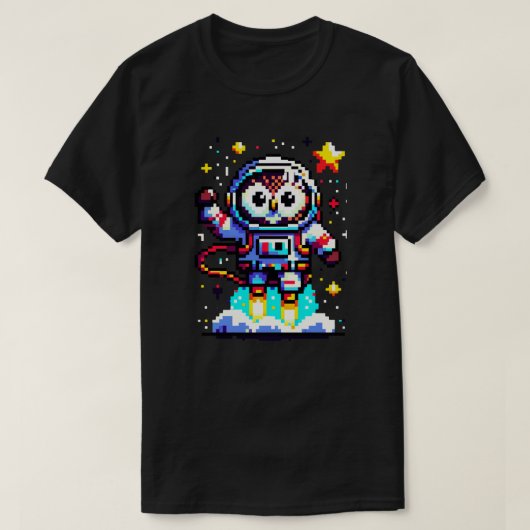 Kosmische Uil: 8-bit Space Explorer T-shirt (Design voorkant)