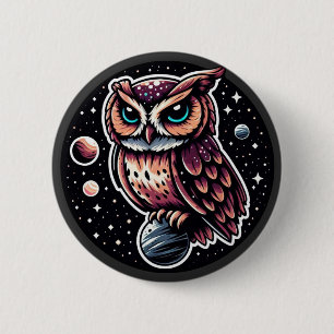 Kosmische Uil Illustratie - uil, ruimte, kunstwerk Ronde Button 5,7 Cm