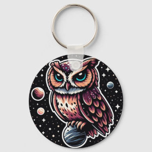 Kosmische Uil Illustratie - uil, ruimte, kunstwerk Sleutelhanger