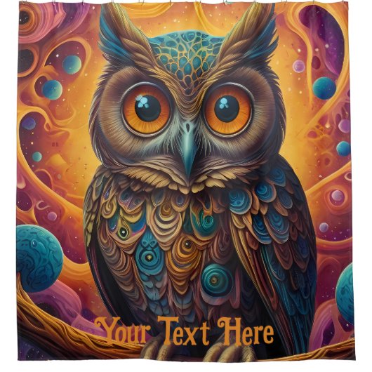 Kosmische Uil: Levendige Wijsheid Douchegordijn (Voorkant)