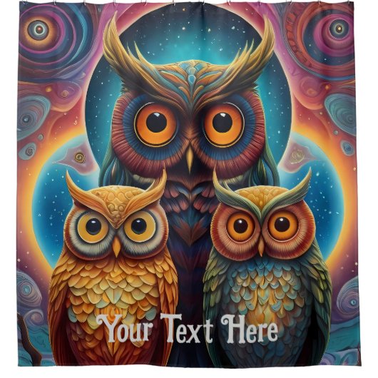 Kosmische Uil: Levendige Wijsheid Douchegordijn (Voorkant)